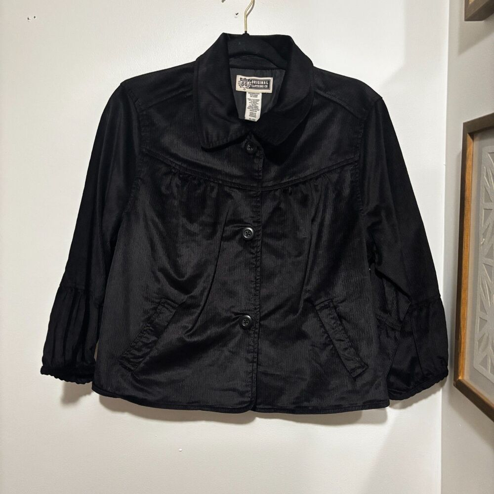 Route 66 Black Corduroy Jacket Women’s XL Cropped‎ Button Front Casual